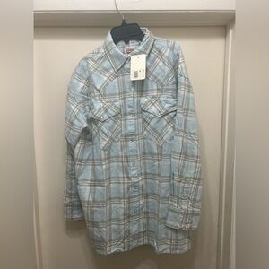 Levis Western Pearl Snap Shirt Mens M Blue Plaid Flannel Grunge Cowboy NEW NWT